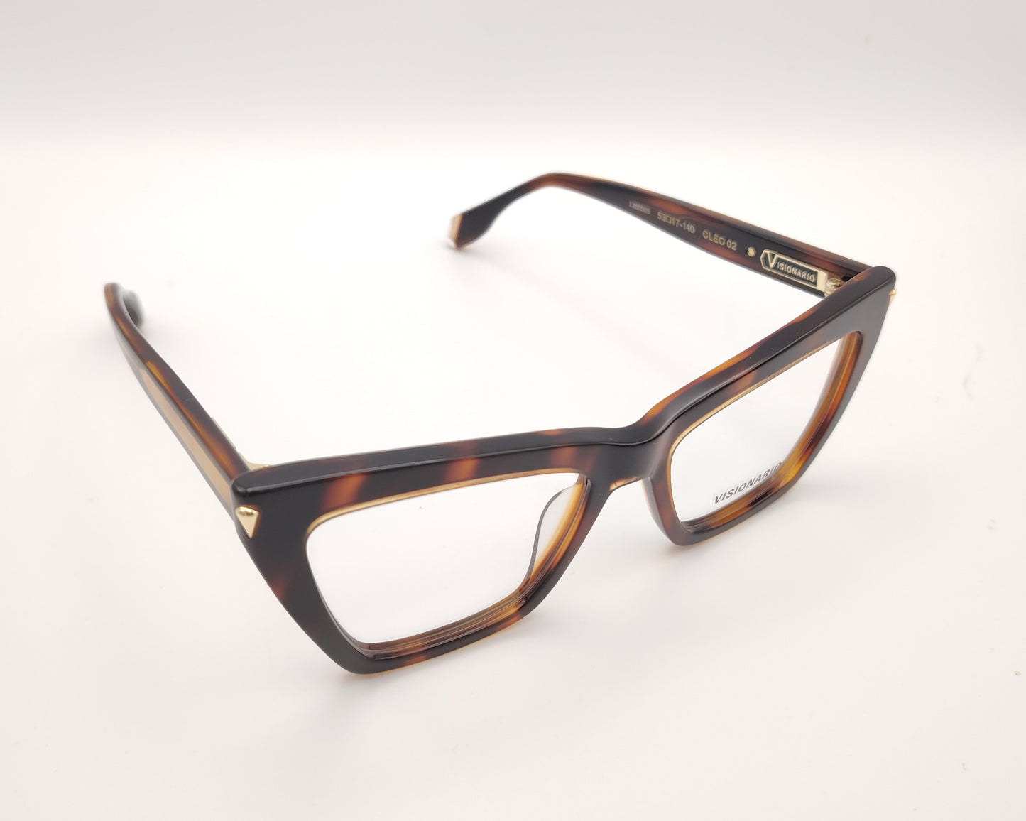 gafas de vista cat eye en acetato carey oscuro con detalles dorados de la marca visionario