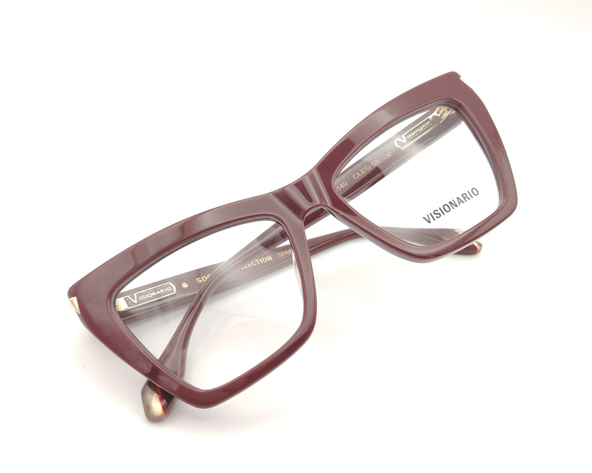 gafas visionario de estilo cat eyes en pasta granate con detalles en dorado