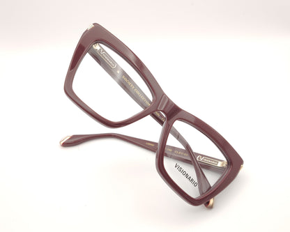 gafas visionario de estilo cat eyes en pasta granate con detalles en dorado
