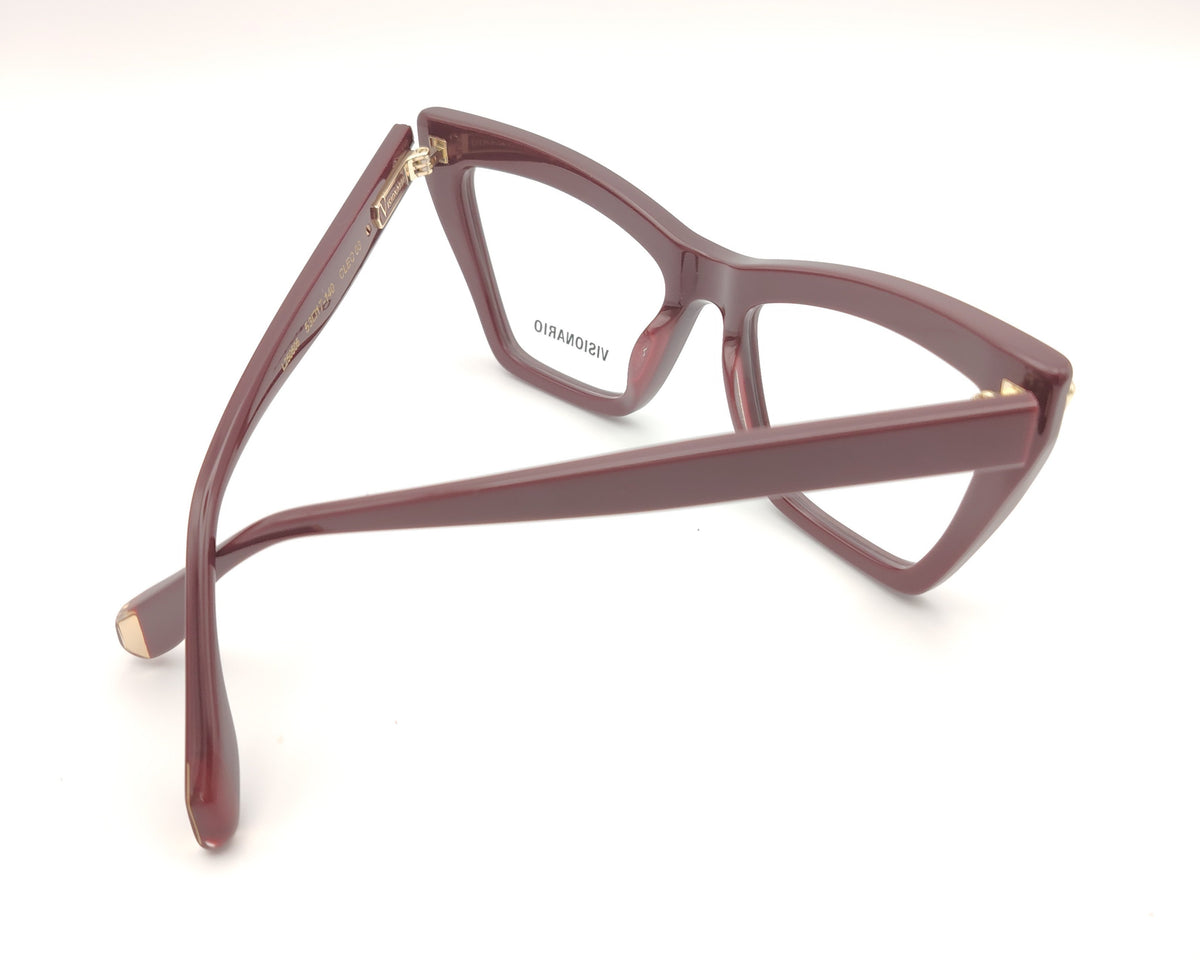 gafas visionario de estilo cat eyes en pasta granate con detalles en dorado