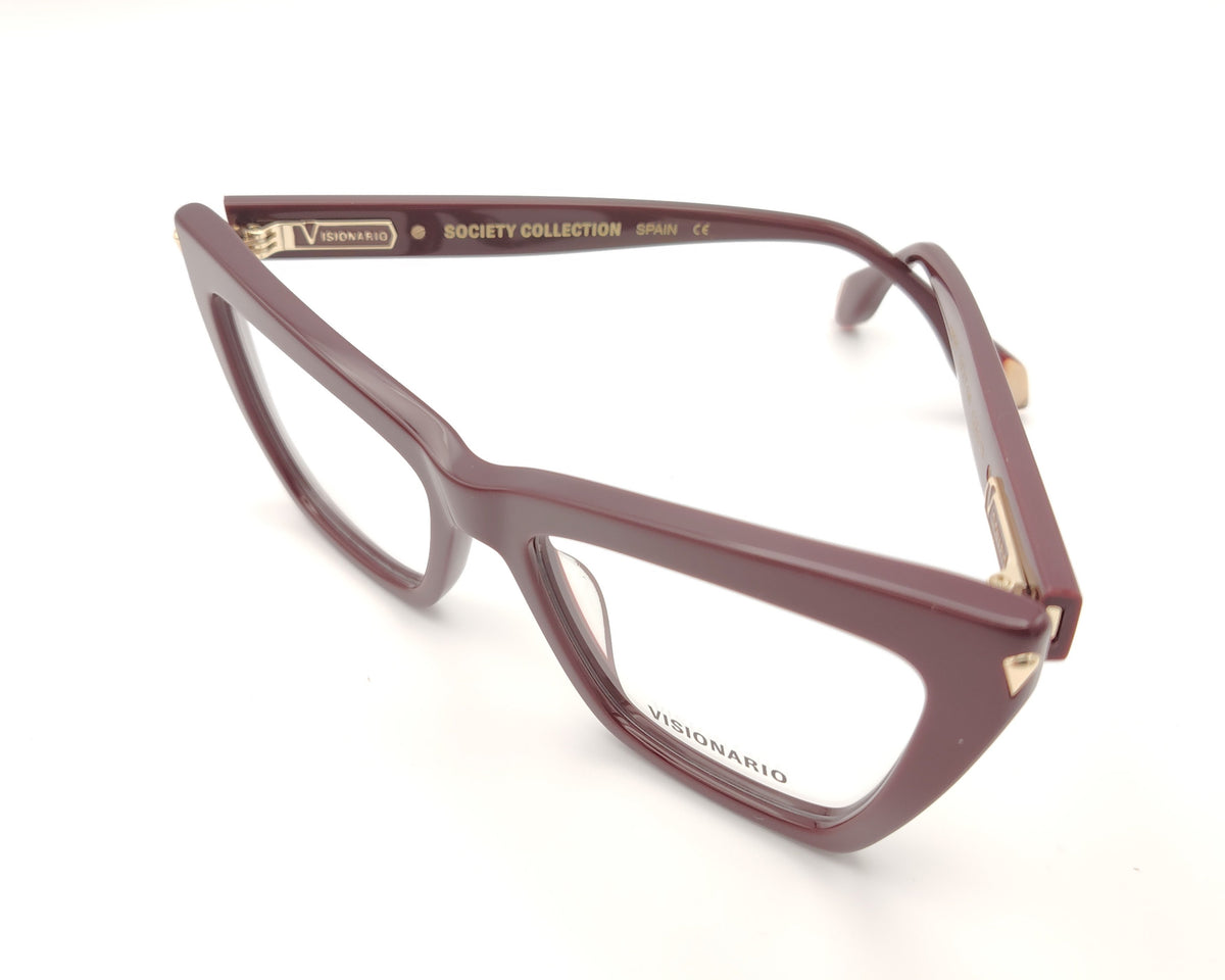 gafas visionario de estilo cat eyes en pasta granate con detalles en dorado