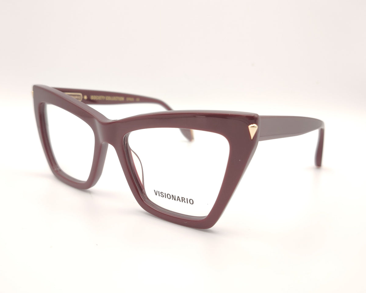 gafas visionario de estilo cat eyes en pasta granate con detalles en dorado