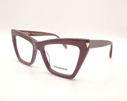 gafas visionario de estilo cat eyes en pasta granate con detalles en dorado