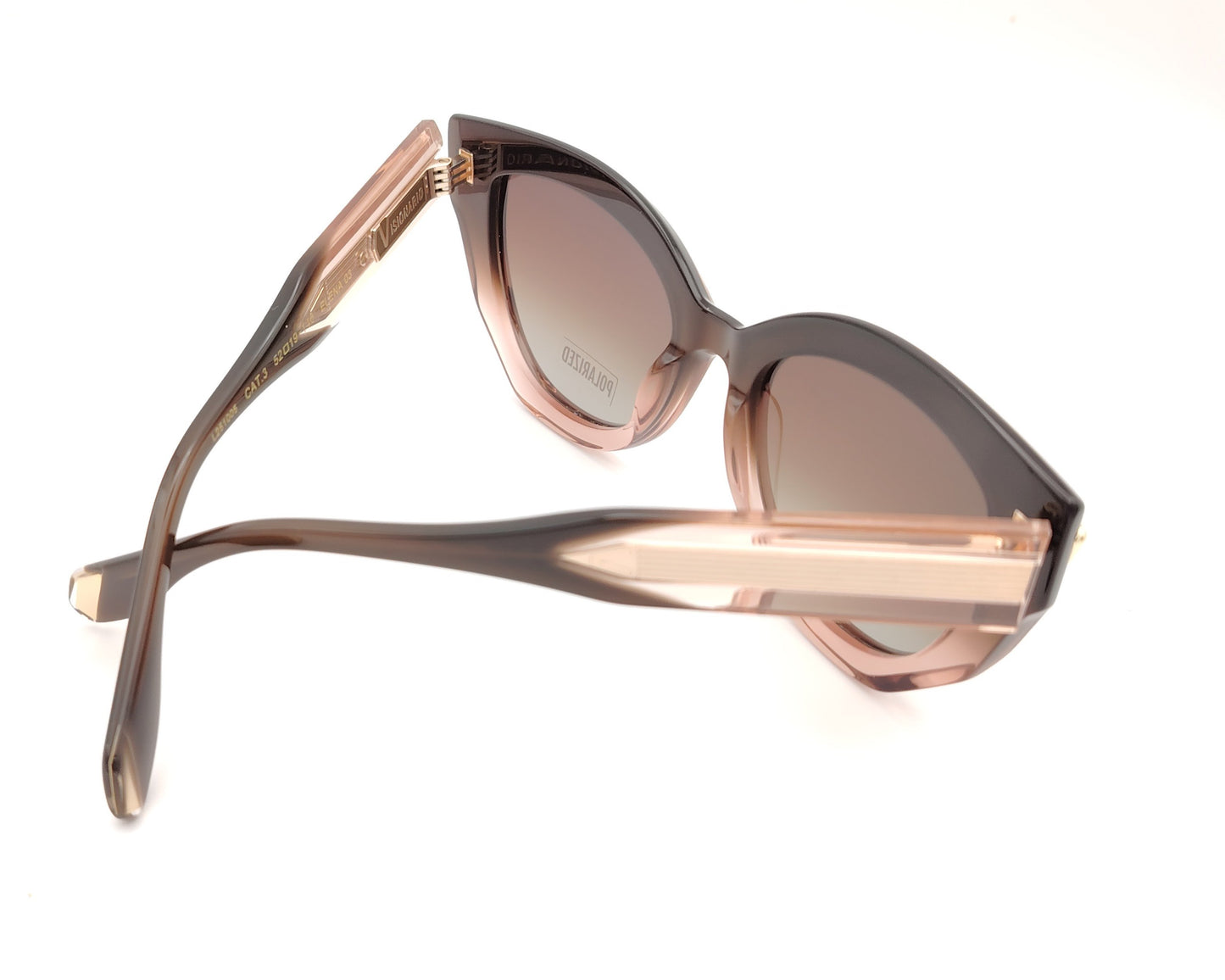 gafas de sol polarizadas con montura degradada marrón y rosa de forma cat eye suave