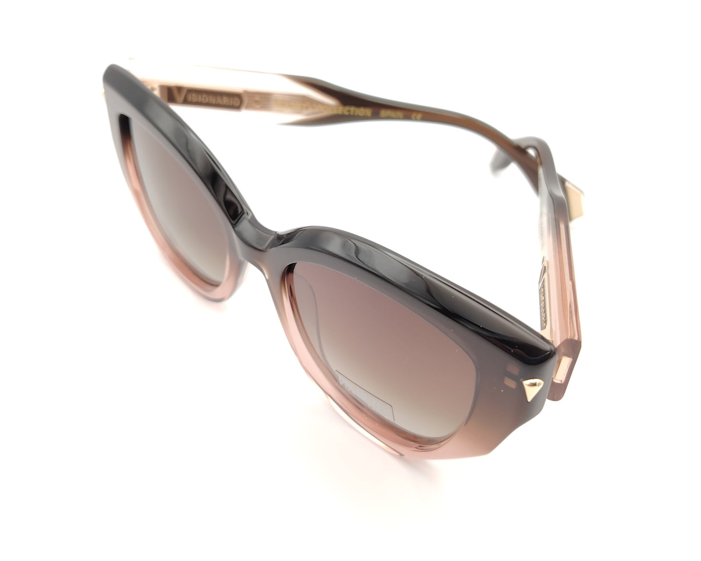 gafas de sol polarizadas con montura degradada marrón y rosa de forma cat eye suave