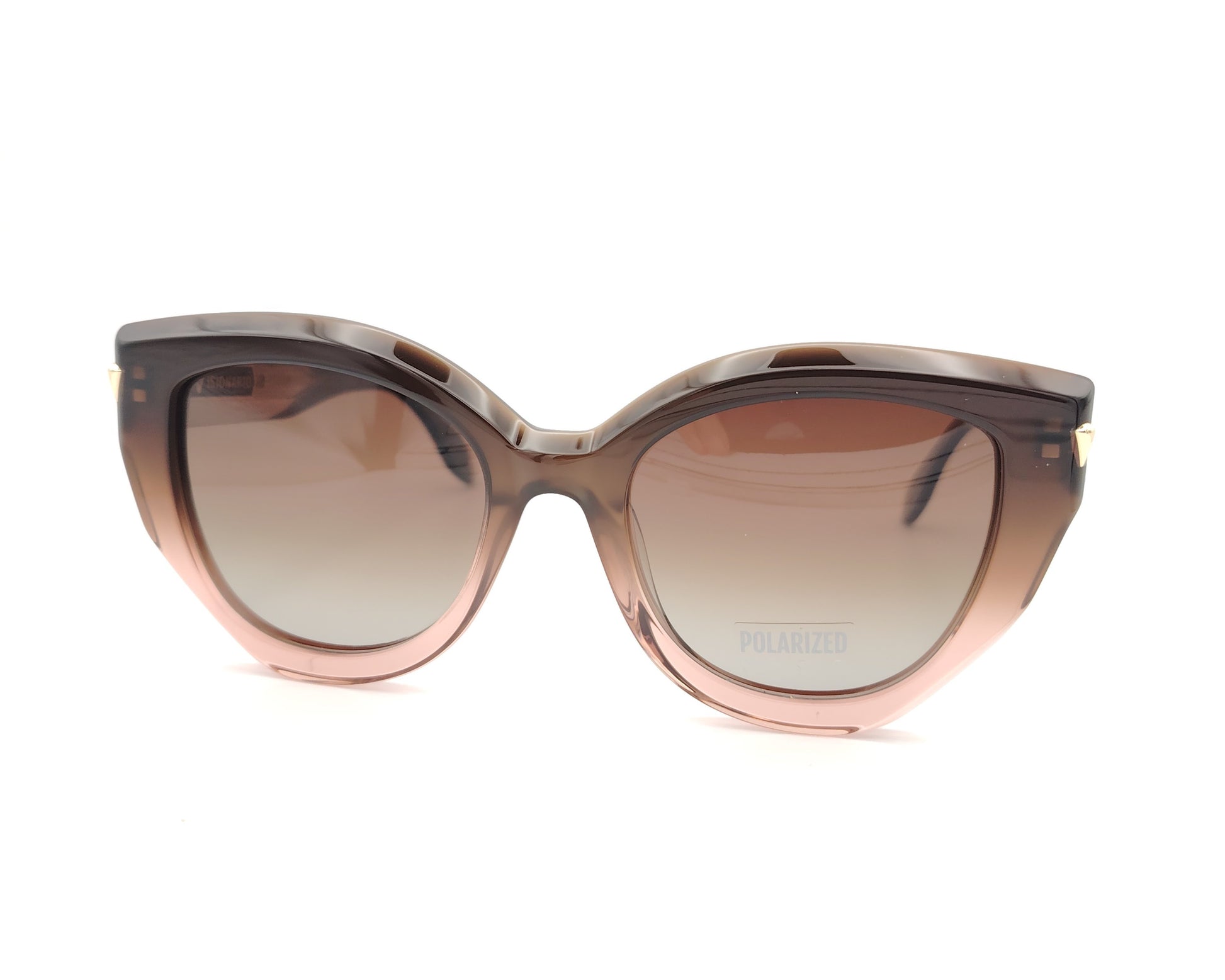 gafas de sol polarizadas con montura degradada marrón y rosa de forma cat eye suave