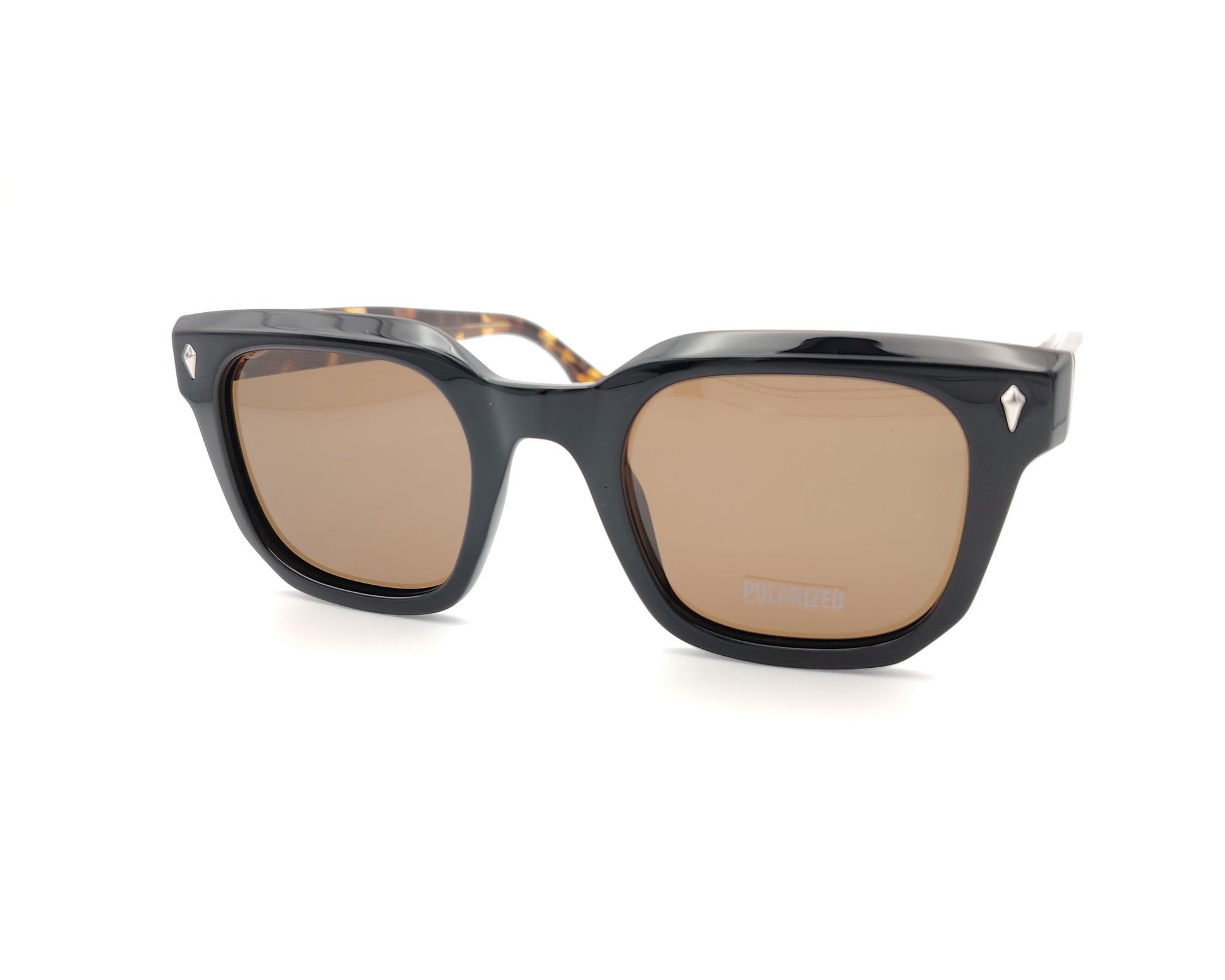 gafas de sol polarizadas negras con varillas carey y lentes marrones