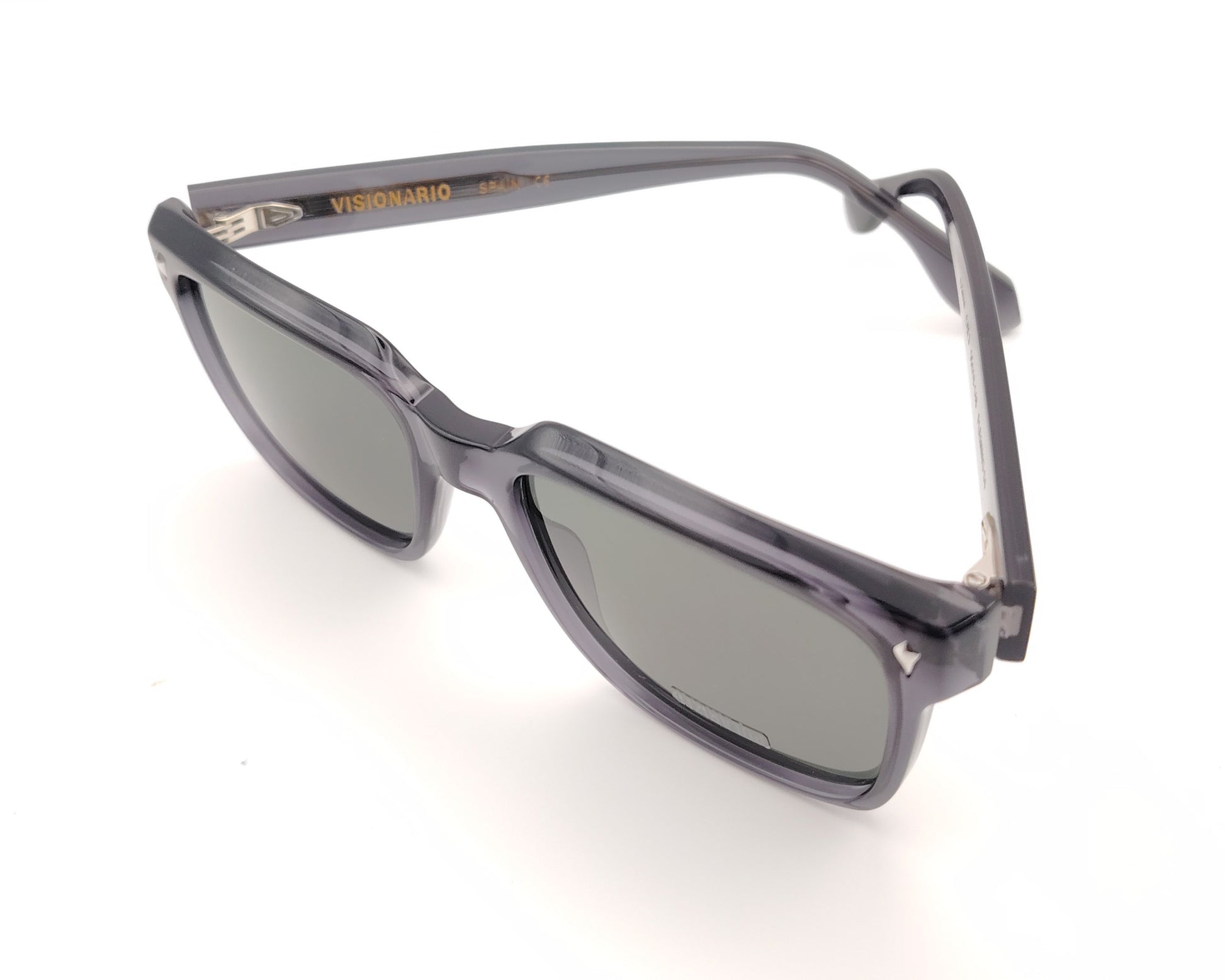 gafas de sol visionario rectangulares gris translúcido con lentes polarizadas oscuras