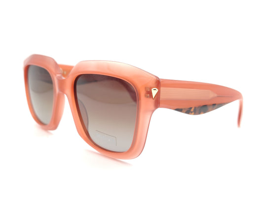 gafas de sol cuadradas coral translúcidas con lentes degradadas marrones