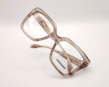 gafas de acetato cuadradas color nude ahumado con detalle dorado en la varilla