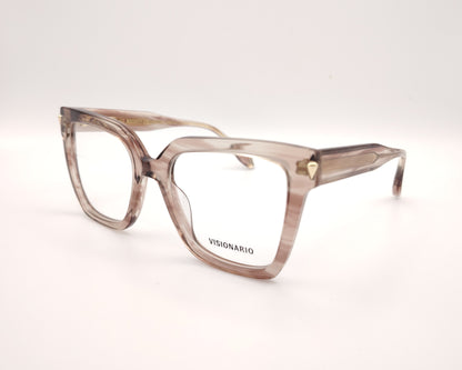 gafas de acetato cuadradas color nude ahumado con detalle dorado en la varilla