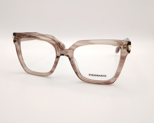 gafas de acetato cuadradas color ahumado con detalle dorado en la varilla