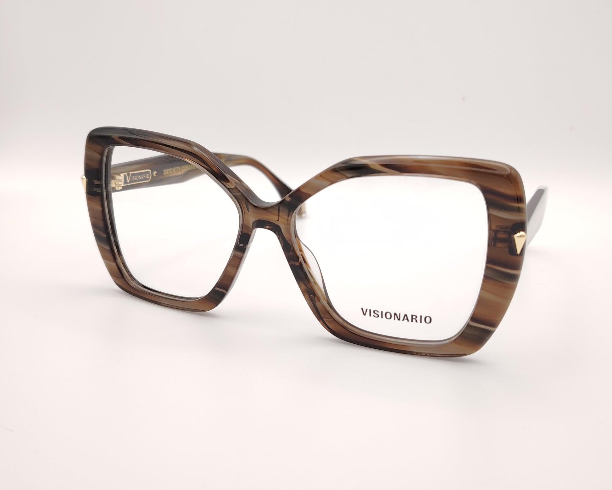 gafas grandes con forma mariposa y montura marrón jaspeada marca visionario