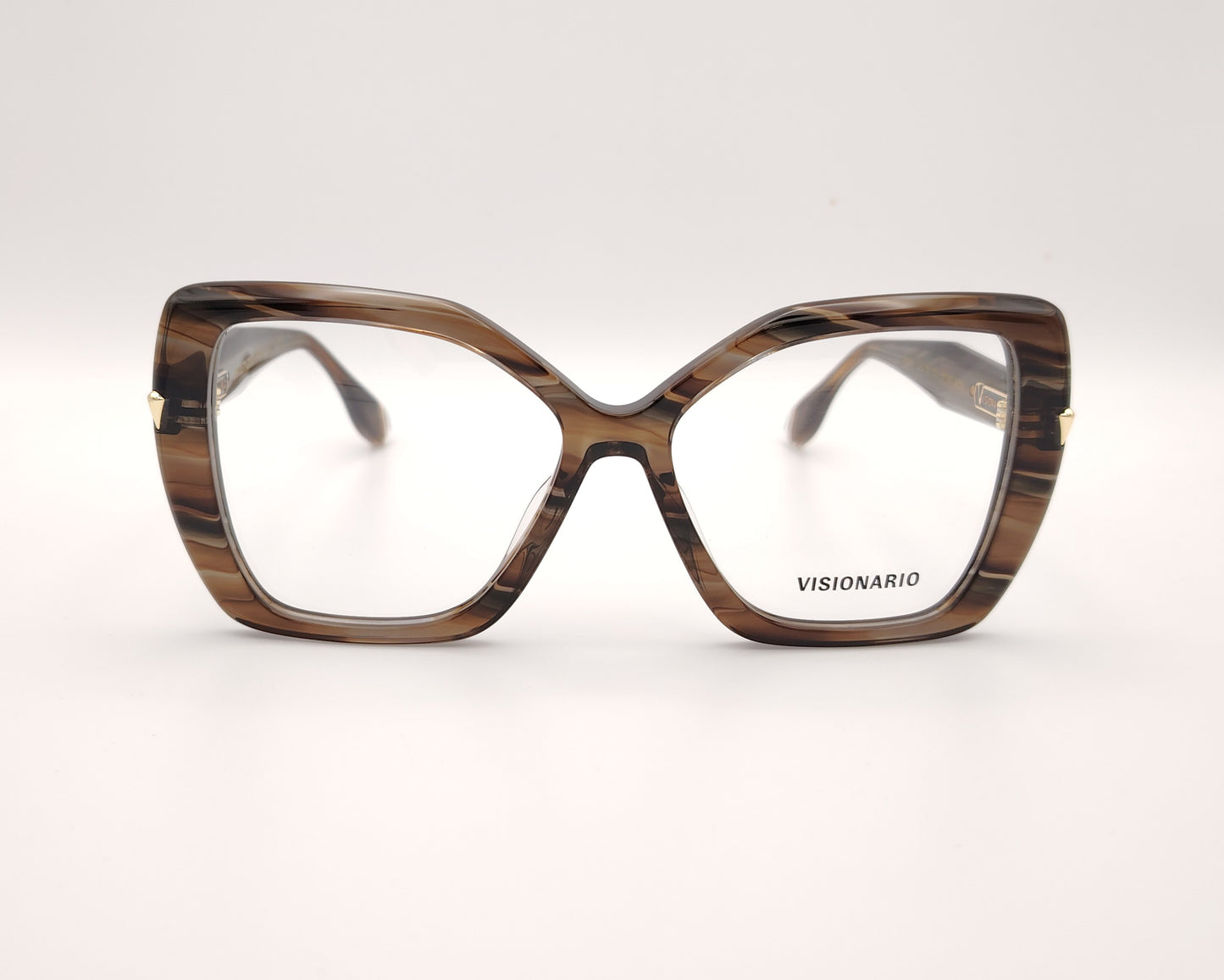 gafas grandes con forma mariposa y montura marrón jaspeada marca visionario