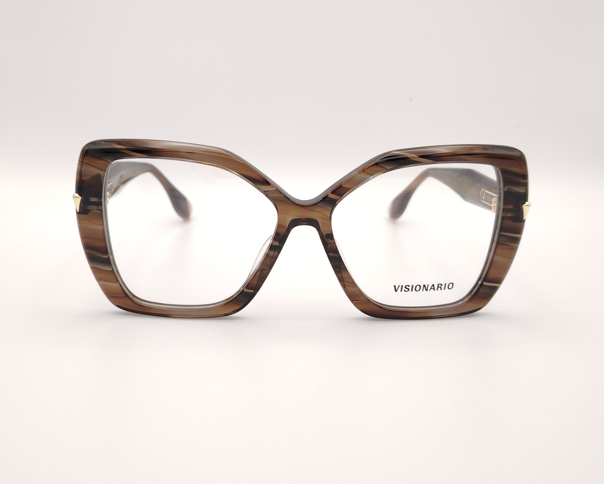 gafas grandes con forma mariposa y montura marrón jaspeada marca visionario