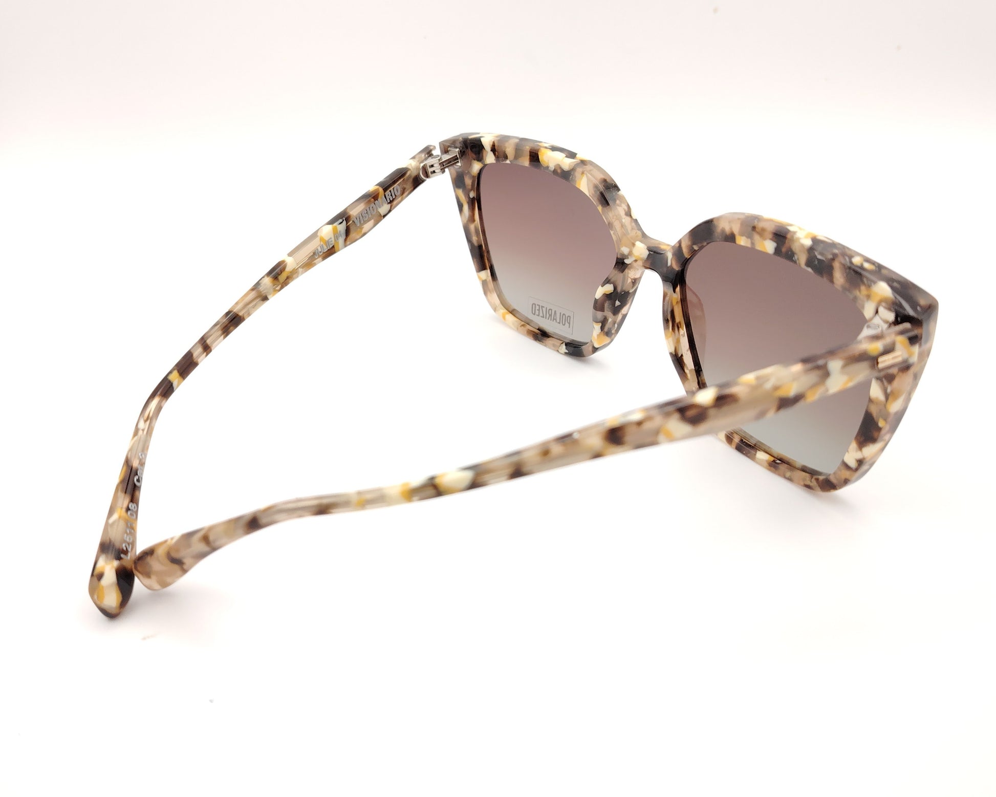gafas de sol visionario carey jaspeado con lentes polarizadas marrones y forma geométrica ligeramente cat eye