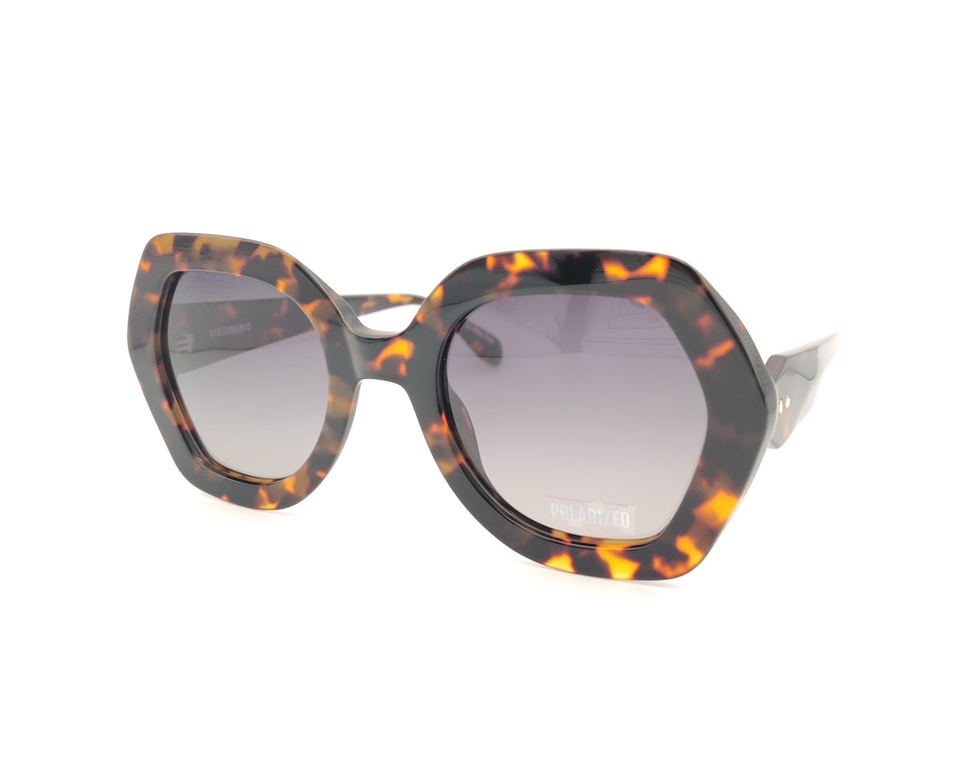 gafas de sol visionario margaret 02 en acetato carey con forma geométrica y lentes degradadas grises polarizadas