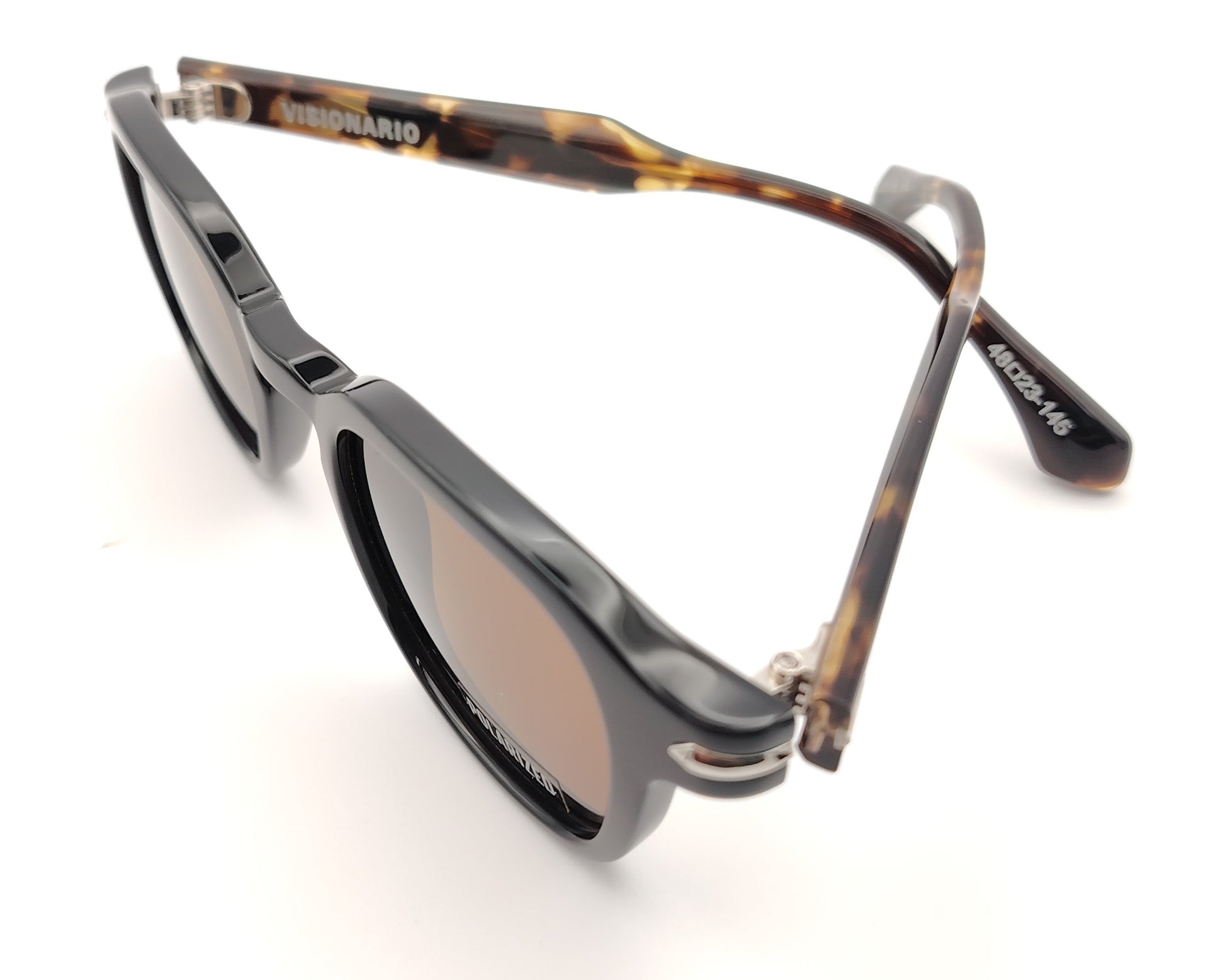 gafas de sol visionario negras con varillas carey y lentes marrones polarizadas