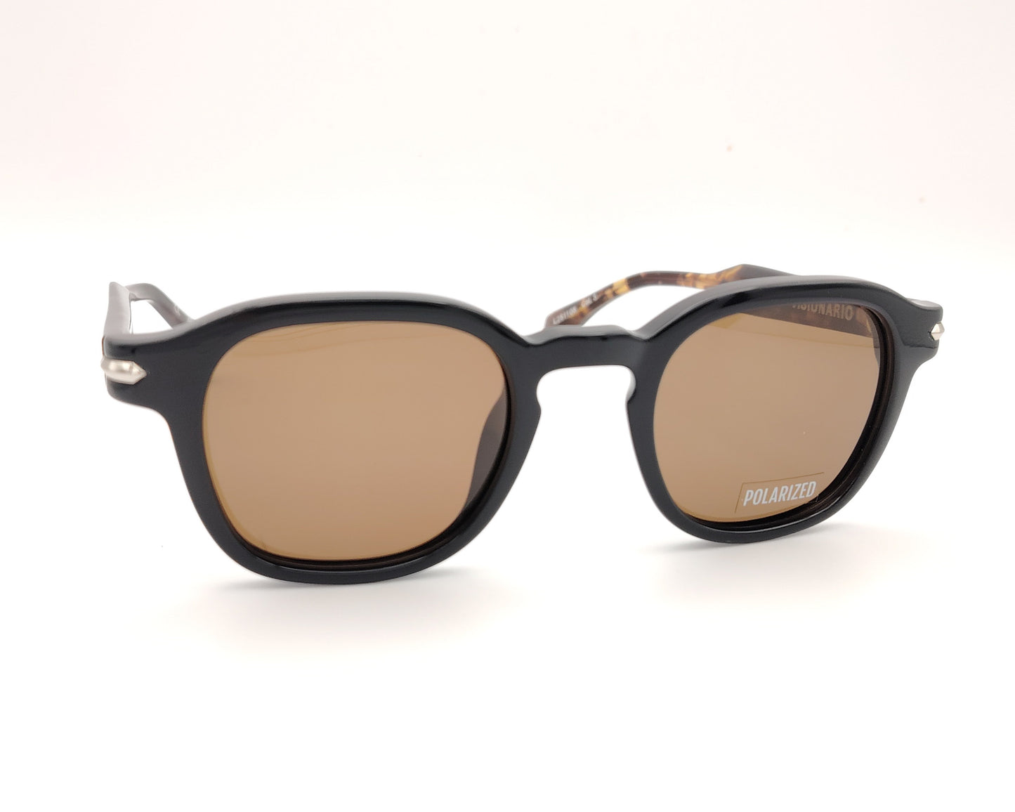 gafas de sol visionario negras con varillas carey y lentes marrones polarizadas