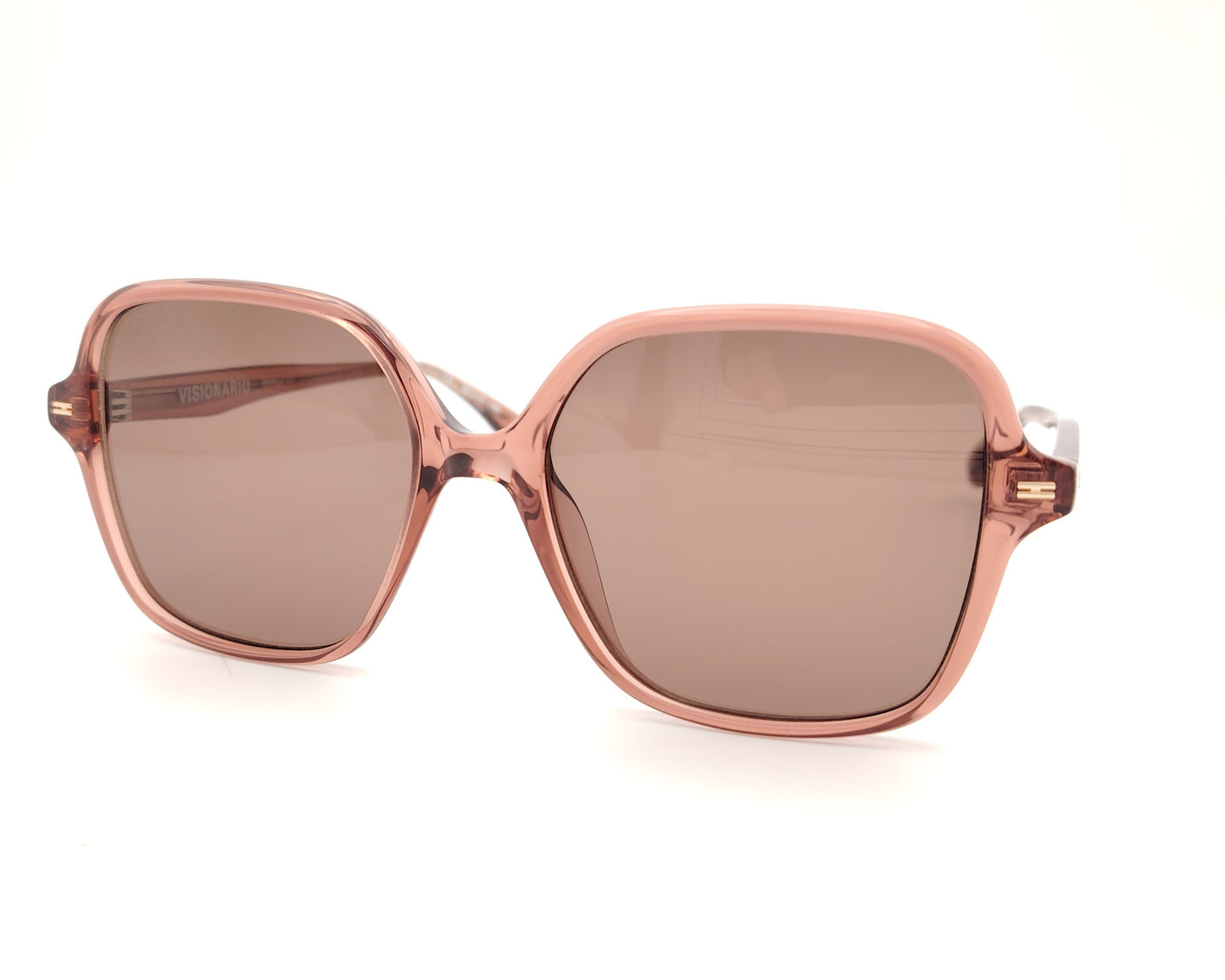 gafas de sol visionario rosa translúcido con lentes polarizadas y montura oversize
