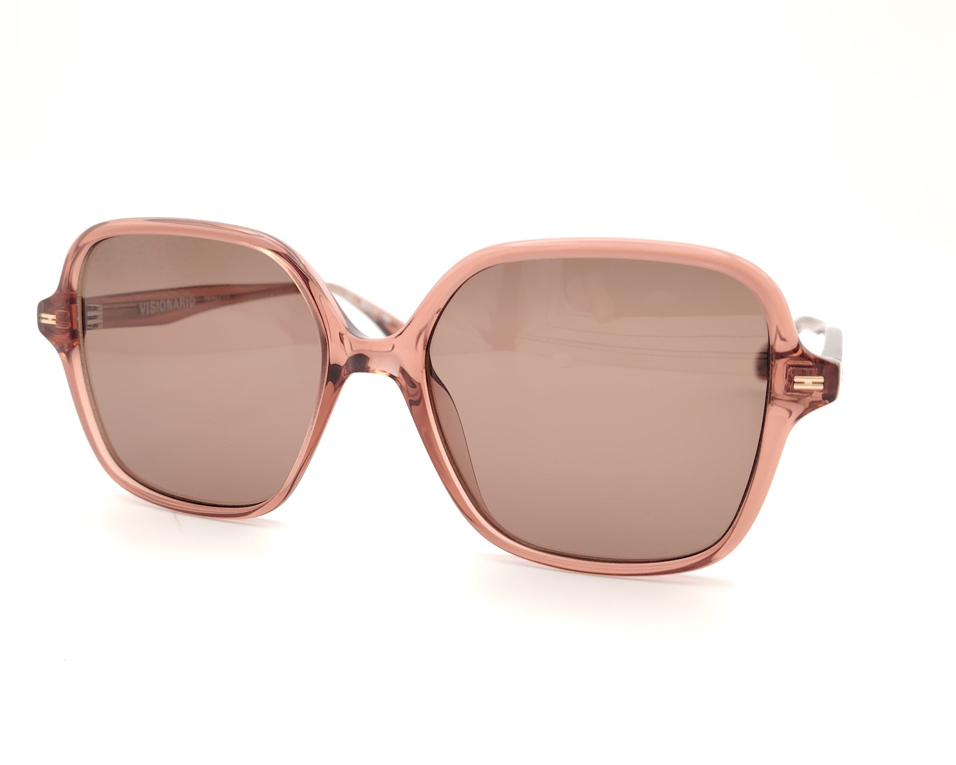 gafas de sol visionario rosa translúcido con lentes polarizadas y montura oversize