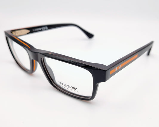 web we5432 005 gafas en formato rectangular en color negro con detalles en naranja traslúcido