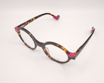 gafas graduadas woodys absinthe 02 redondas carey con detalles en rosa fucsia y verde

