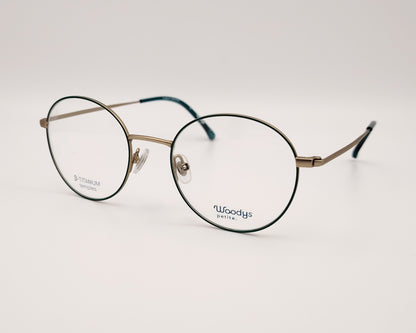 gafas woodys alix 03 de titanio dorado con lacado verde y forma redonda 