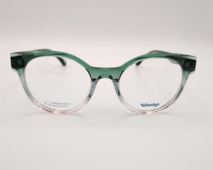 gafas graduadas woodys bardini 04 con montura de acetato bicolor degradado de verde a rosa diseño redondeado varillas a juego con el degradado ideal para un look fresco y elegante