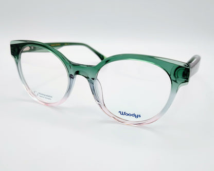 gafas graduadas woodys bardini 04 con montura de acetato bicolor degradado de verde a rosa diseño redondeado varillas a juego con el degradado ideal para un look fresco y elegante