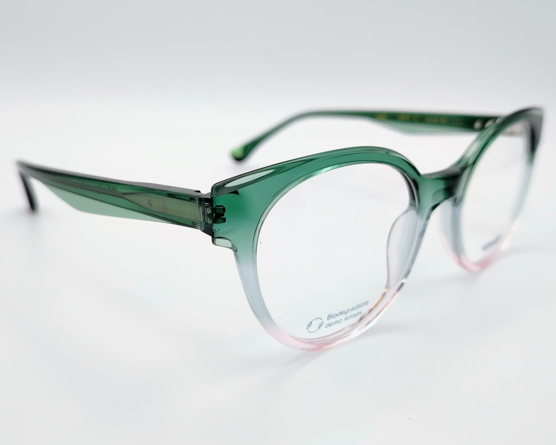 gafas graduadas woodys bardini 04 con montura de acetato bicolor degradado de verde a rosa diseño redondeado varillas a juego con el degradado ideal para un look fresco y elegante