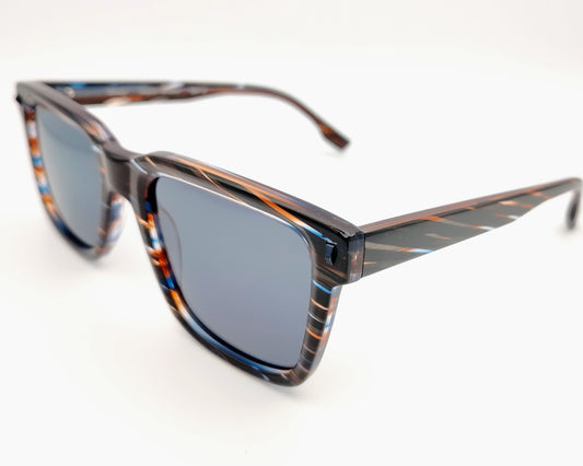 woodys burke 02 gafas de sol de forma rectangular con montura de acetato estampado, diseño atrevido en tonos azules y marrones ,un toque de originalidad ideal para quienes buscan un estilo único