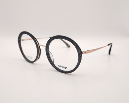 gafas graduadas woodys redondas doradas con aro en pasta negra para caras pequeñas