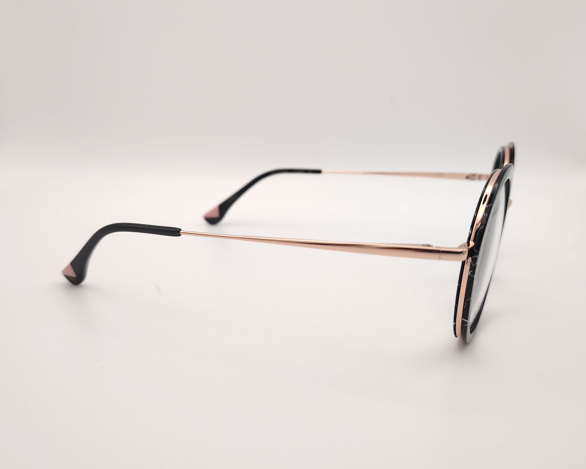 gafas graduadas woodys redondas doradas con aro en pasta negra para caras pequeñas