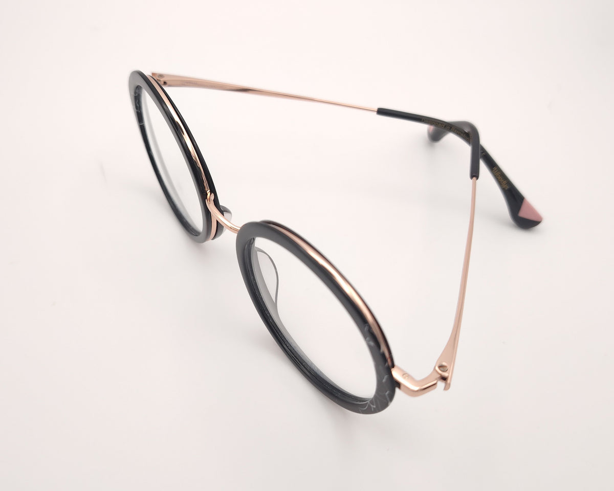 gafas graduadas woodys redondas doradas con aro en pasta negra para caras pequeñas