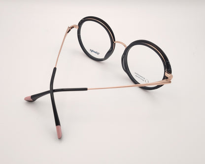 gafas graduadas woodys redondas doradas con aro en pasta negra para caras pequeñas