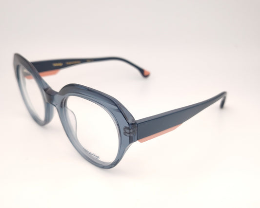 woodys corsini 03 gafas de acetato formato redondo en color gris traslúcido con detalles en rosa palo