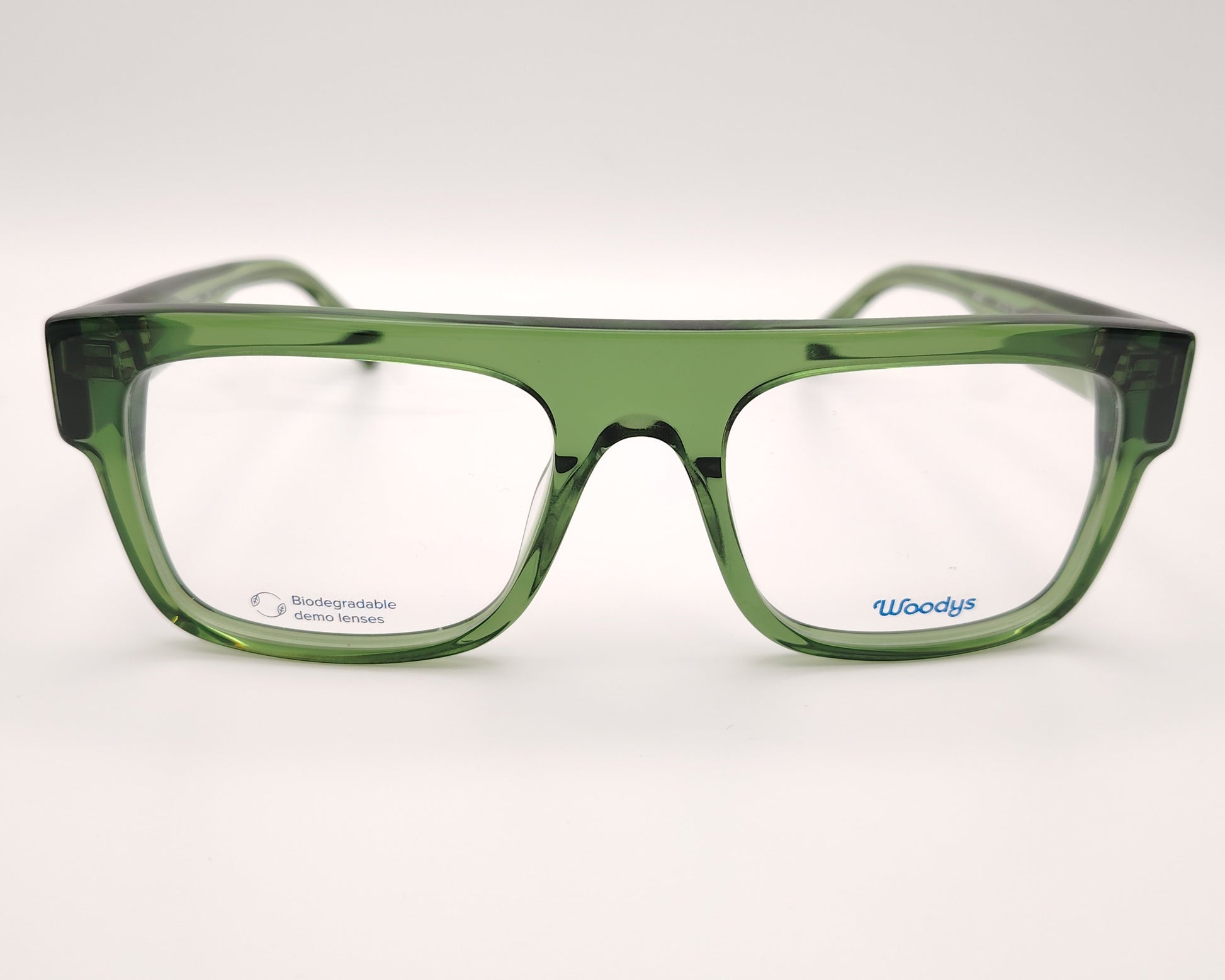 gafas graduadas woodys godard 03 con montura de acetato translúcido en color verde diseño rectangular amplio varillas anchas 