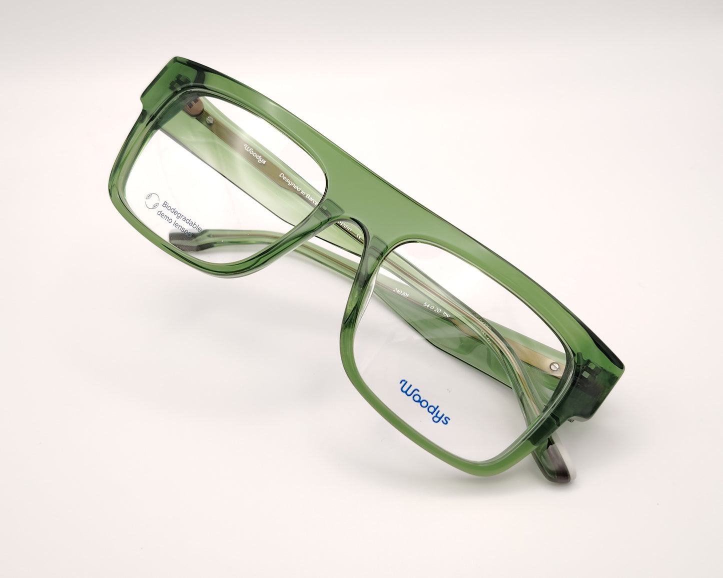 gafas graduadas woodys godard 03 con montura de acetato translúcido en color verde diseño rectangular amplio varillas anchas 