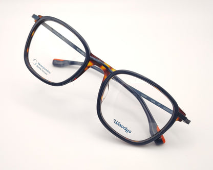 woodys karl 01 gafas de vista con montura en combinación de azul y habana diseño rectangular con bordes redondeados que aportan un toque moderno varillas metálicas finas, ideales para el día a día