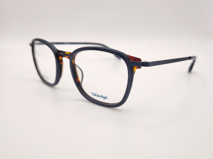 woodys karl 01 gafas de vista con montura en combinación de azul y habana diseño rectangular con bordes redondeados que aportan un toque moderno varillas metálicas finas, ideales para el día a día