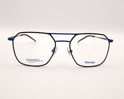 gafas graduadas geometricas oversize en titanio azul con doble puente y detalles negros