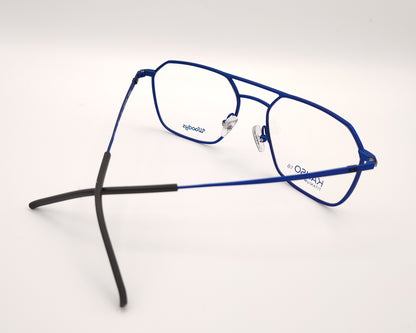 gafas graduadas geometricas oversize en titanio azul con doble puente y detalles negros