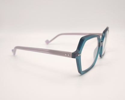 gafas xit v114 008 en acetato azul traslúcido con las varillas en gris de formato hexagonal