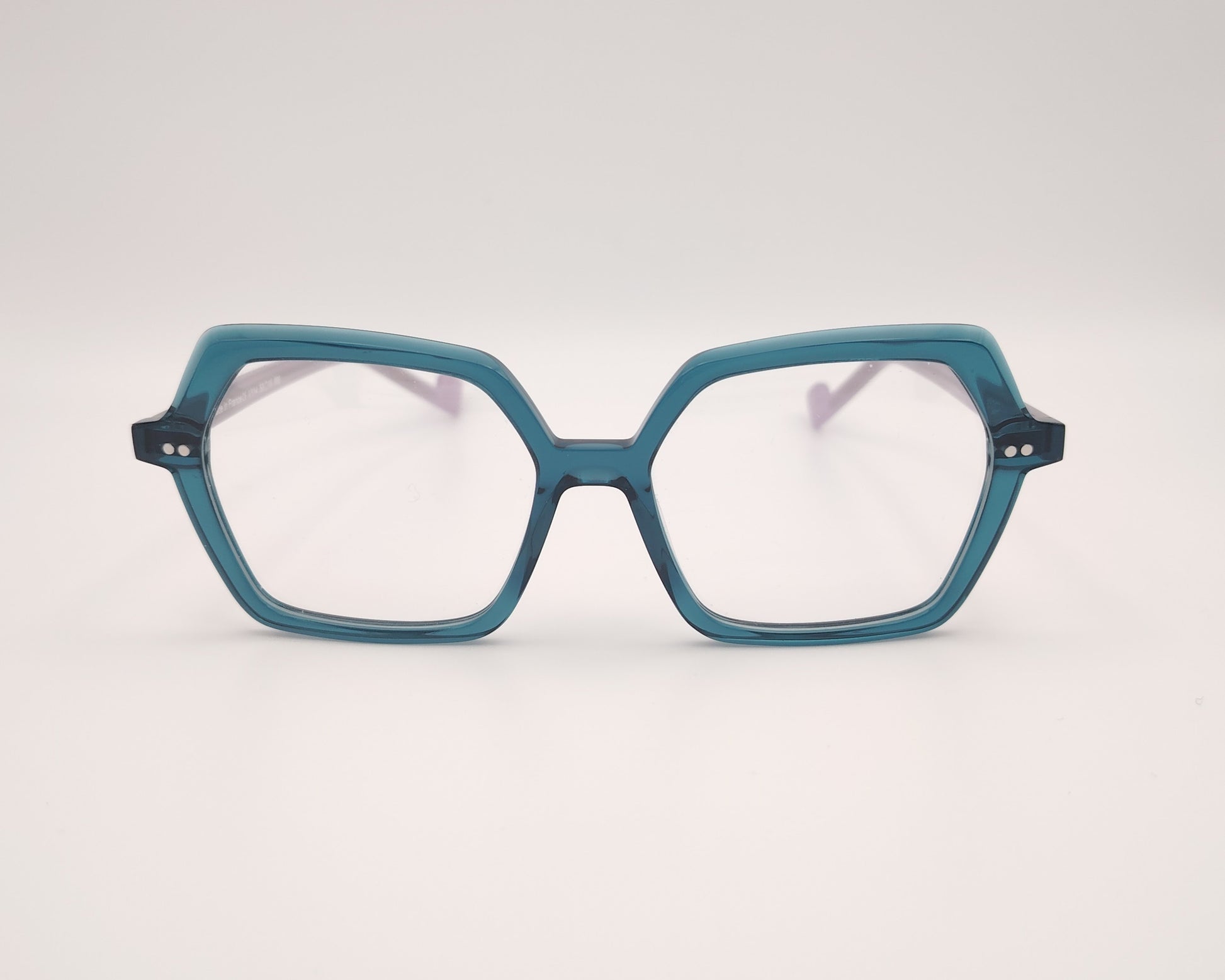 gafas xit v114 008 en acetato azul traslúcido con las varillas en gris de formato hexagonal