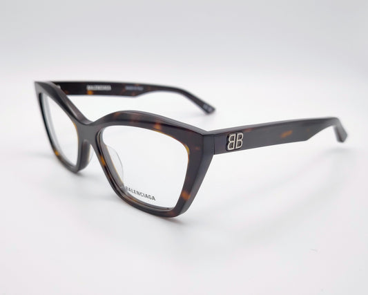 gafas balenciaga bb0432o 006 con montura de acetato estilo cat eyes en color habana y logo bb en plateado en las varillas