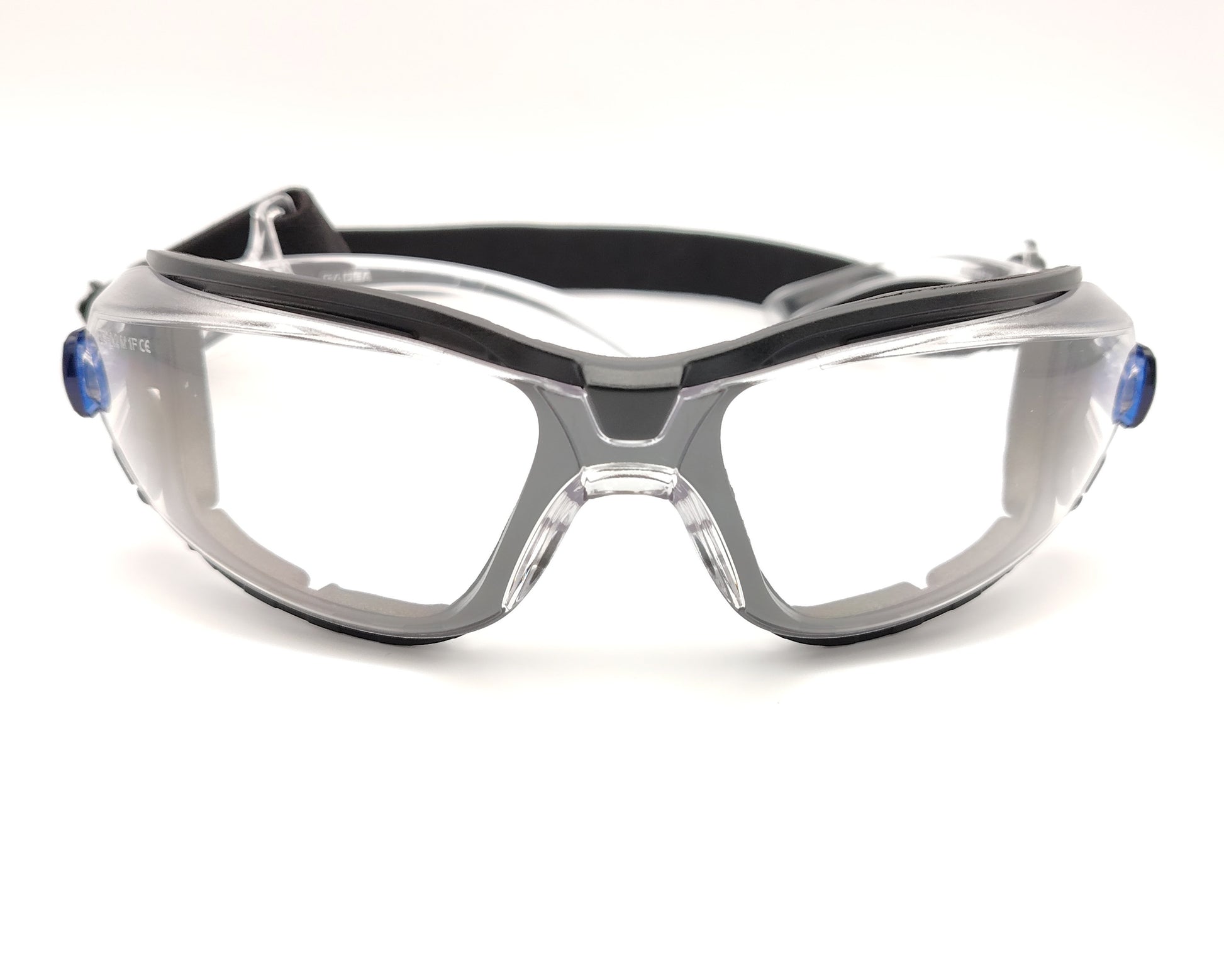 gafas de proteccion medop gadea, montura envolvente transparente, lentes resistentes a impactos ,refuerzo de goma en el puente nasal y cinta elástica ajustable